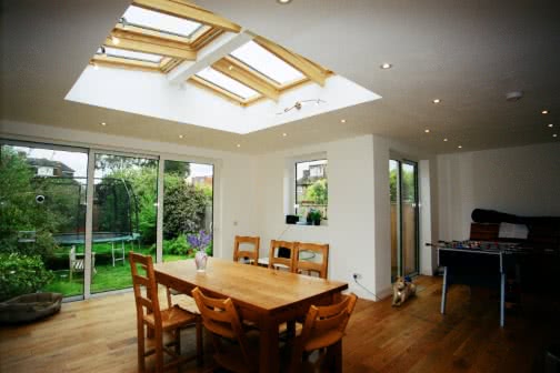 Dining area of single storey house extension in Leeds