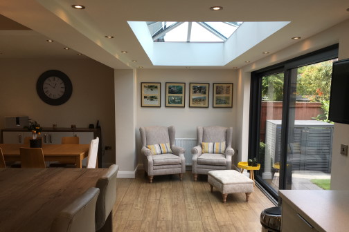 Chairs under skylight of single storey extension in Leeds